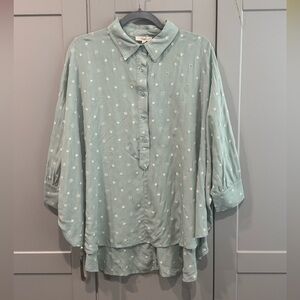 Easel Sage Green Oversized Button-Down Shirt